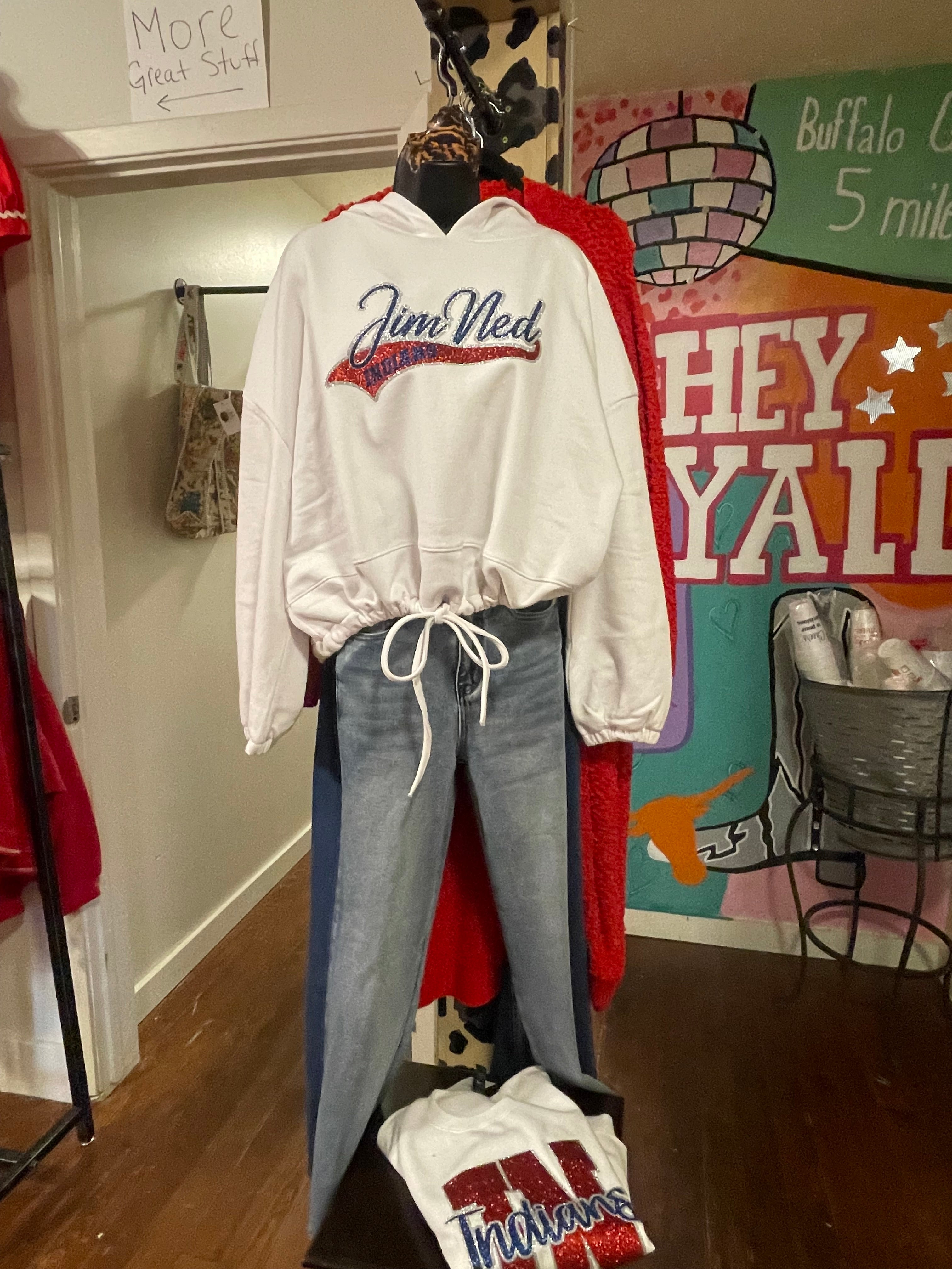 Sparkle Jim Ned White Drawstring Hoodie