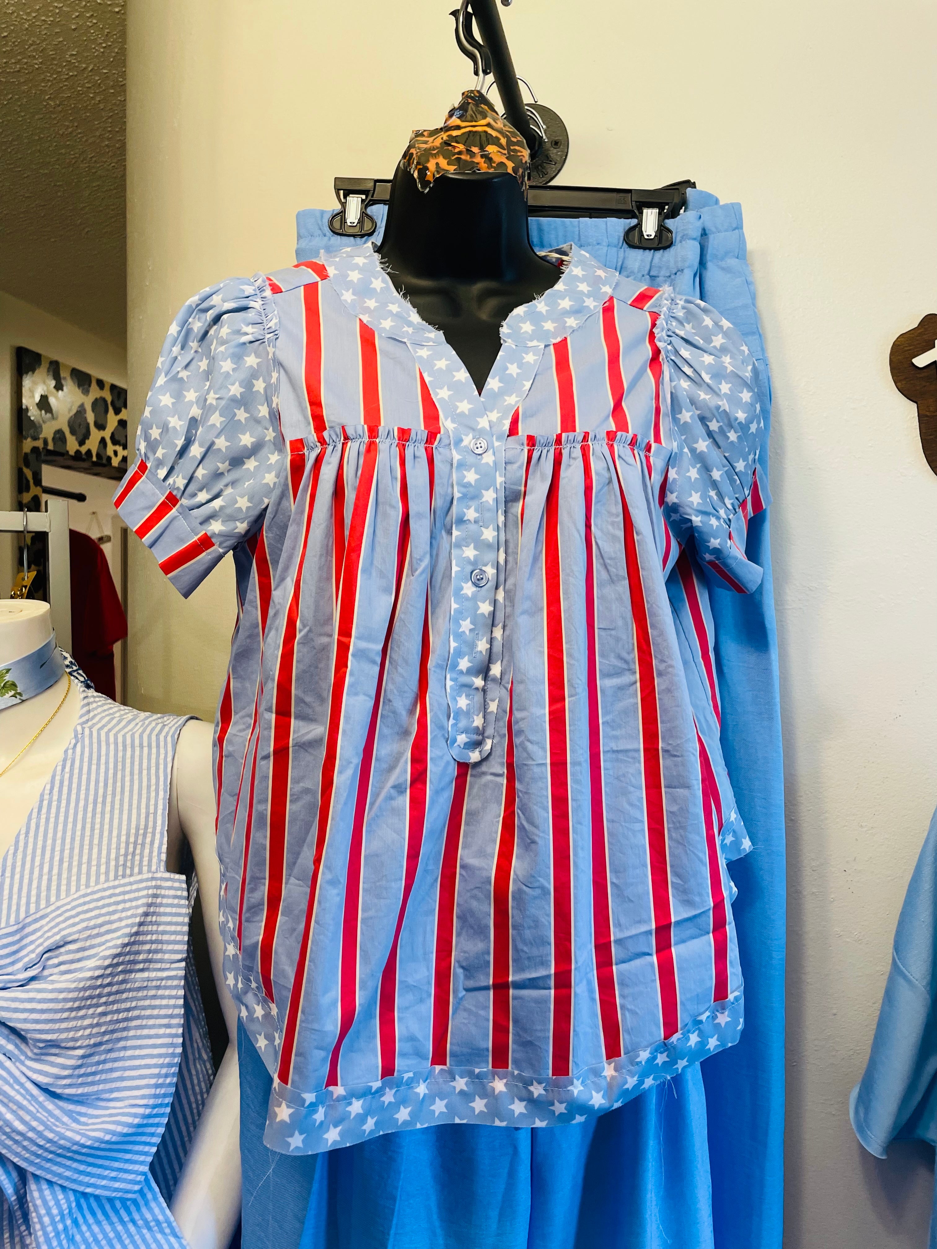 Light Blue Multi-Patterned Top