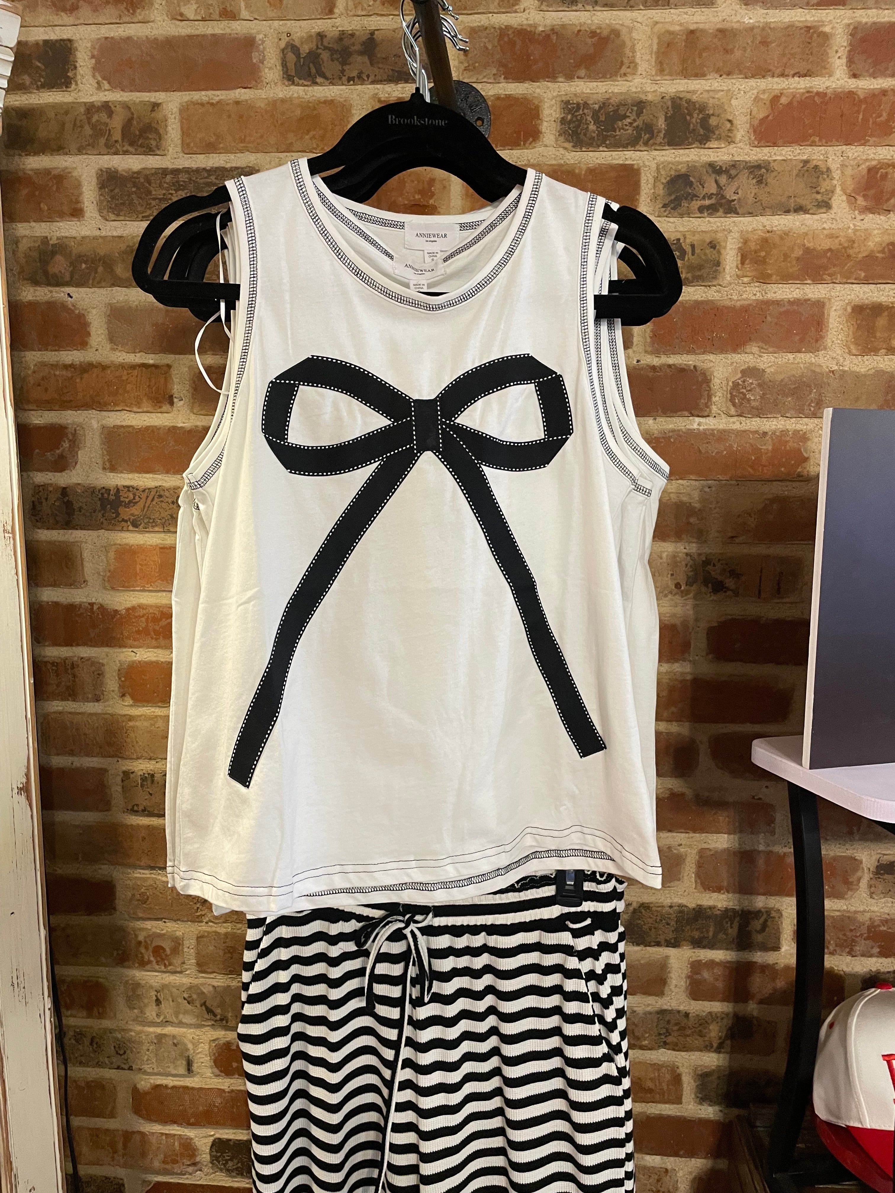 Cream Tank with Black Bow