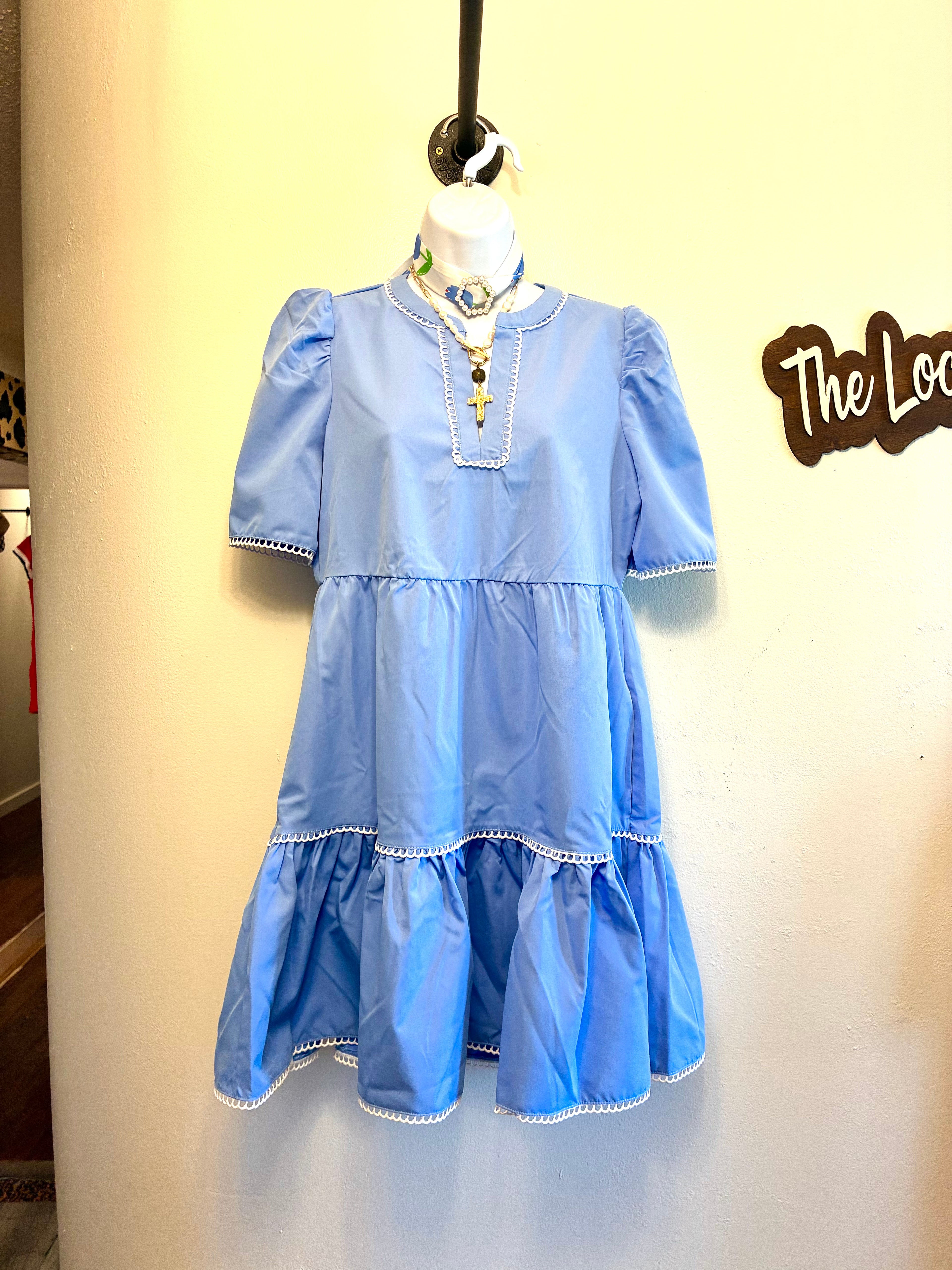 Light Blue Puffy Sleeved Dress