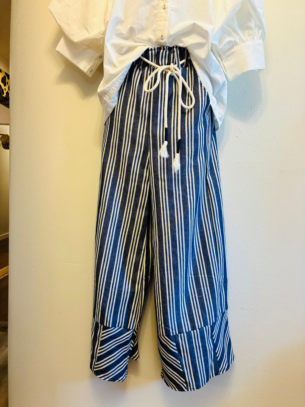 Wide Leg Navy Striped Pants