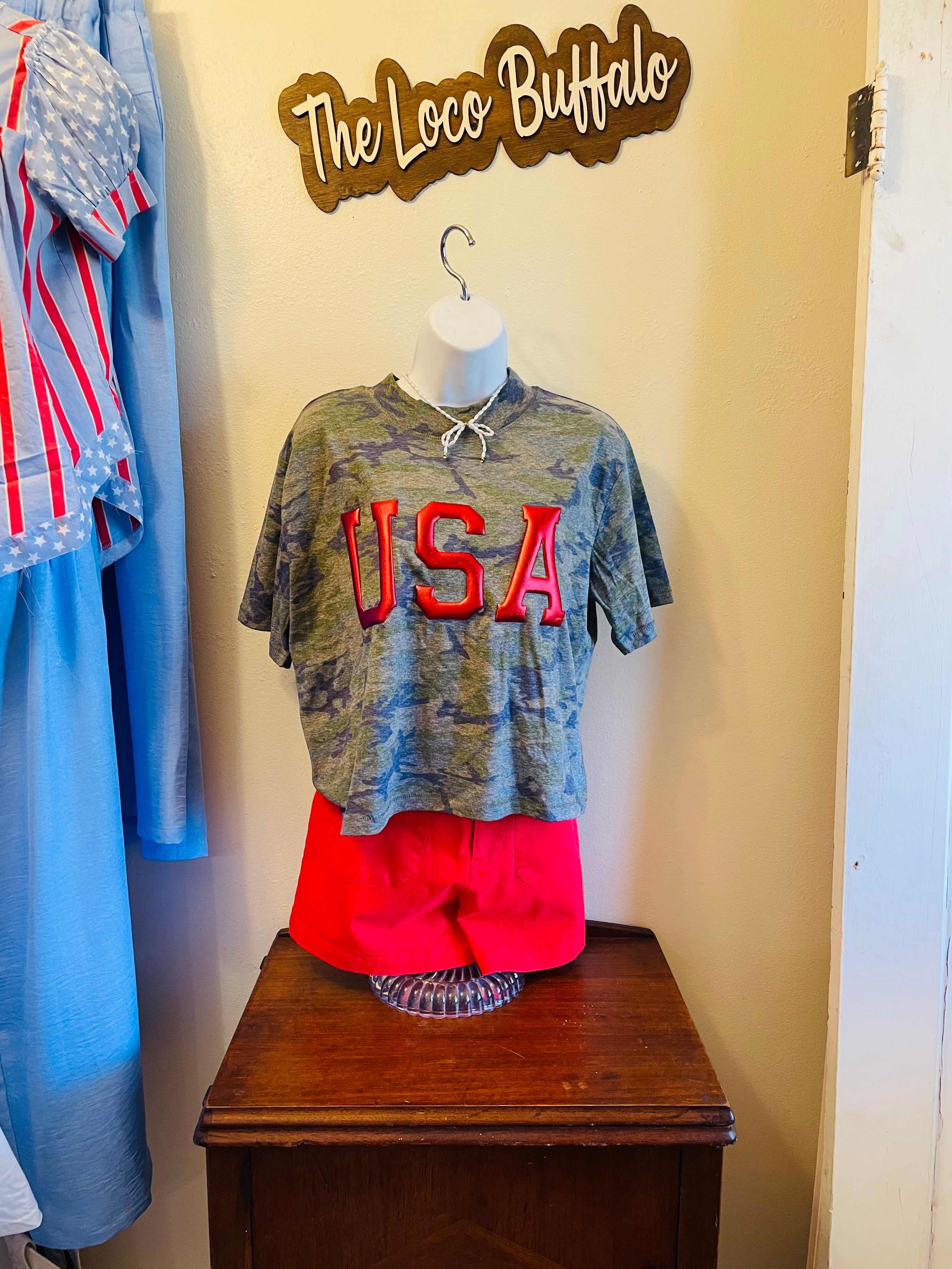 Camo Red Metallic USA T-Shirt