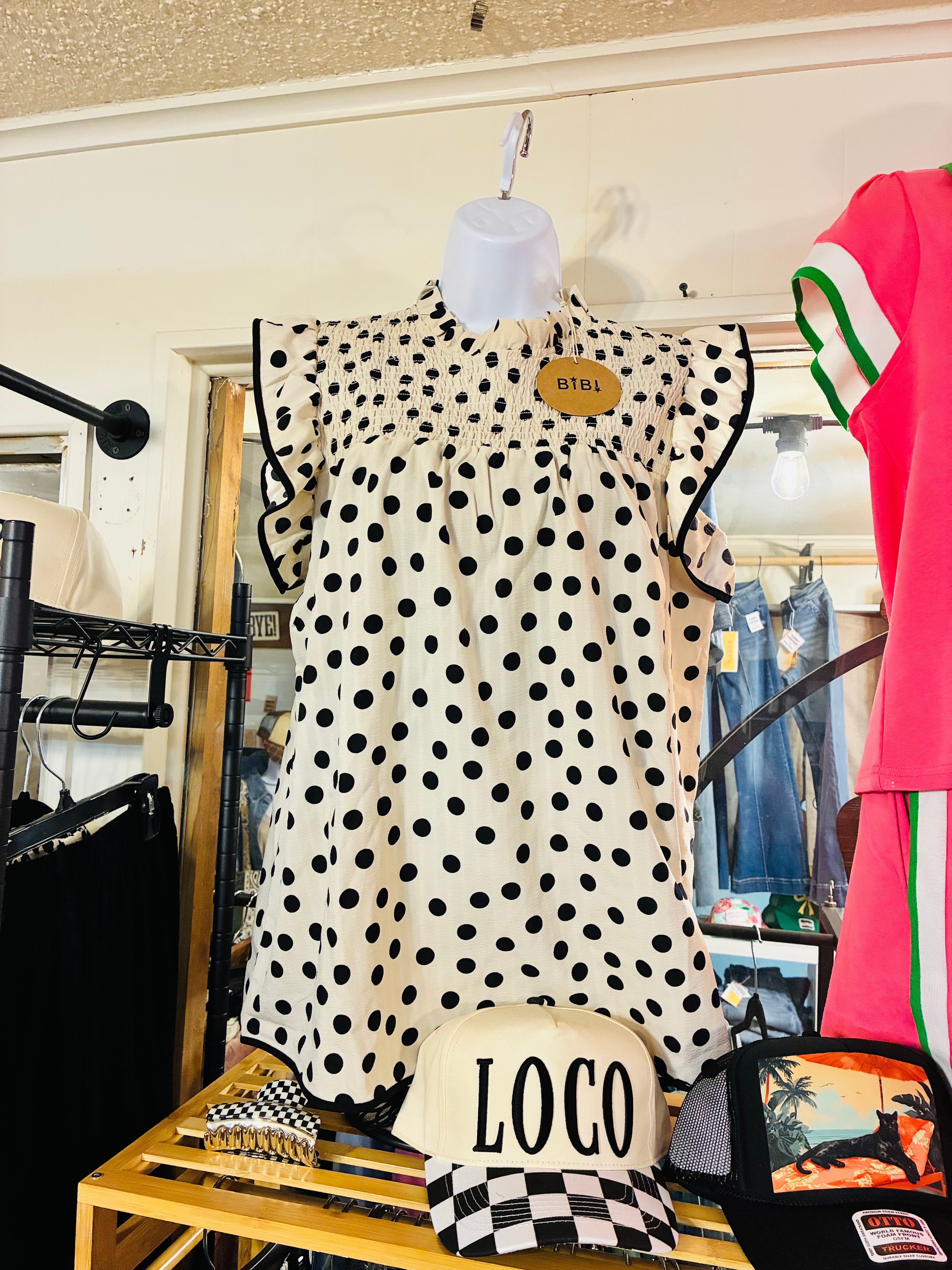 White Ruffled Short Sleeve Top with Polka Dots