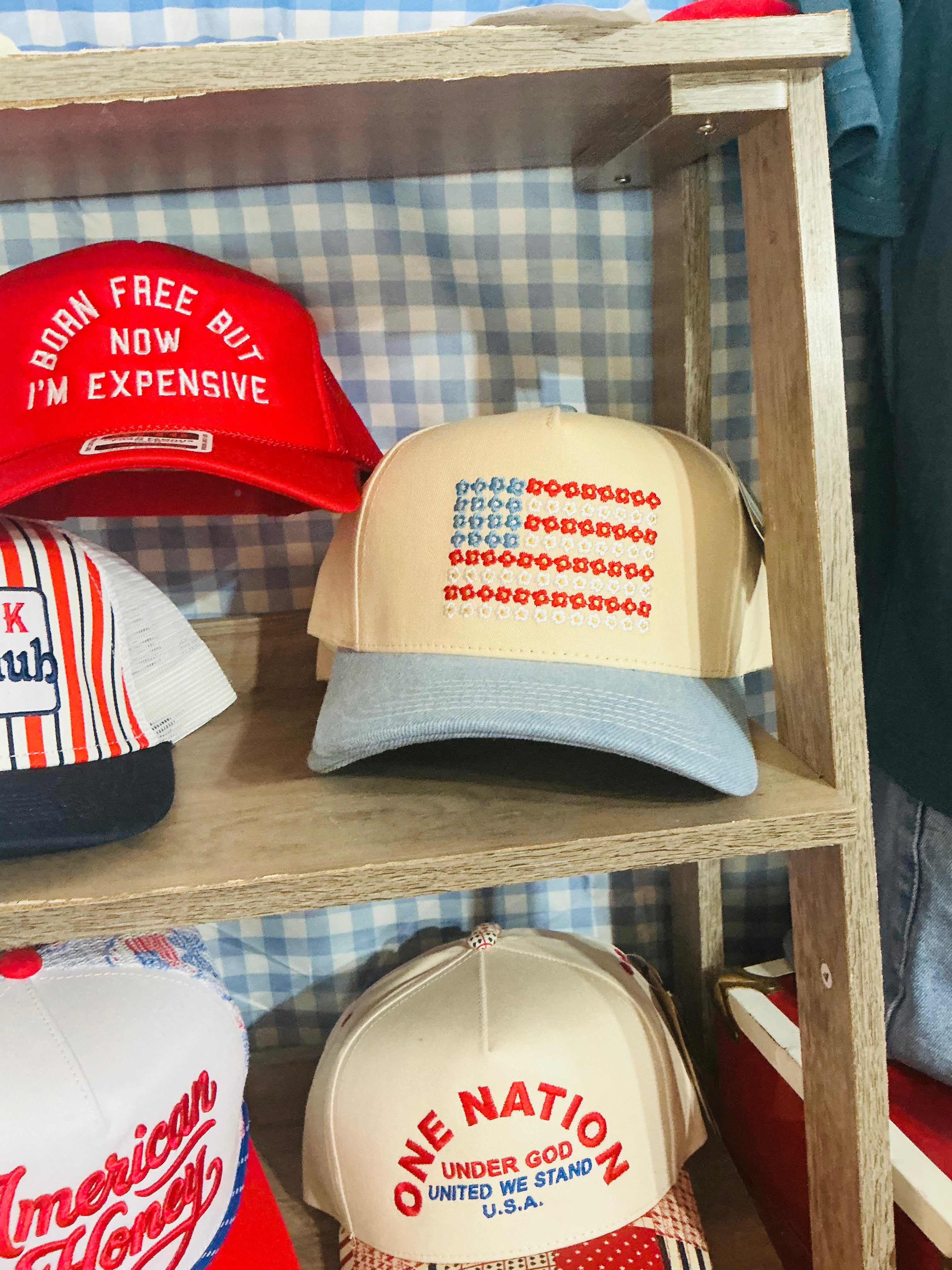 Flower American Flag Canvas Hat
