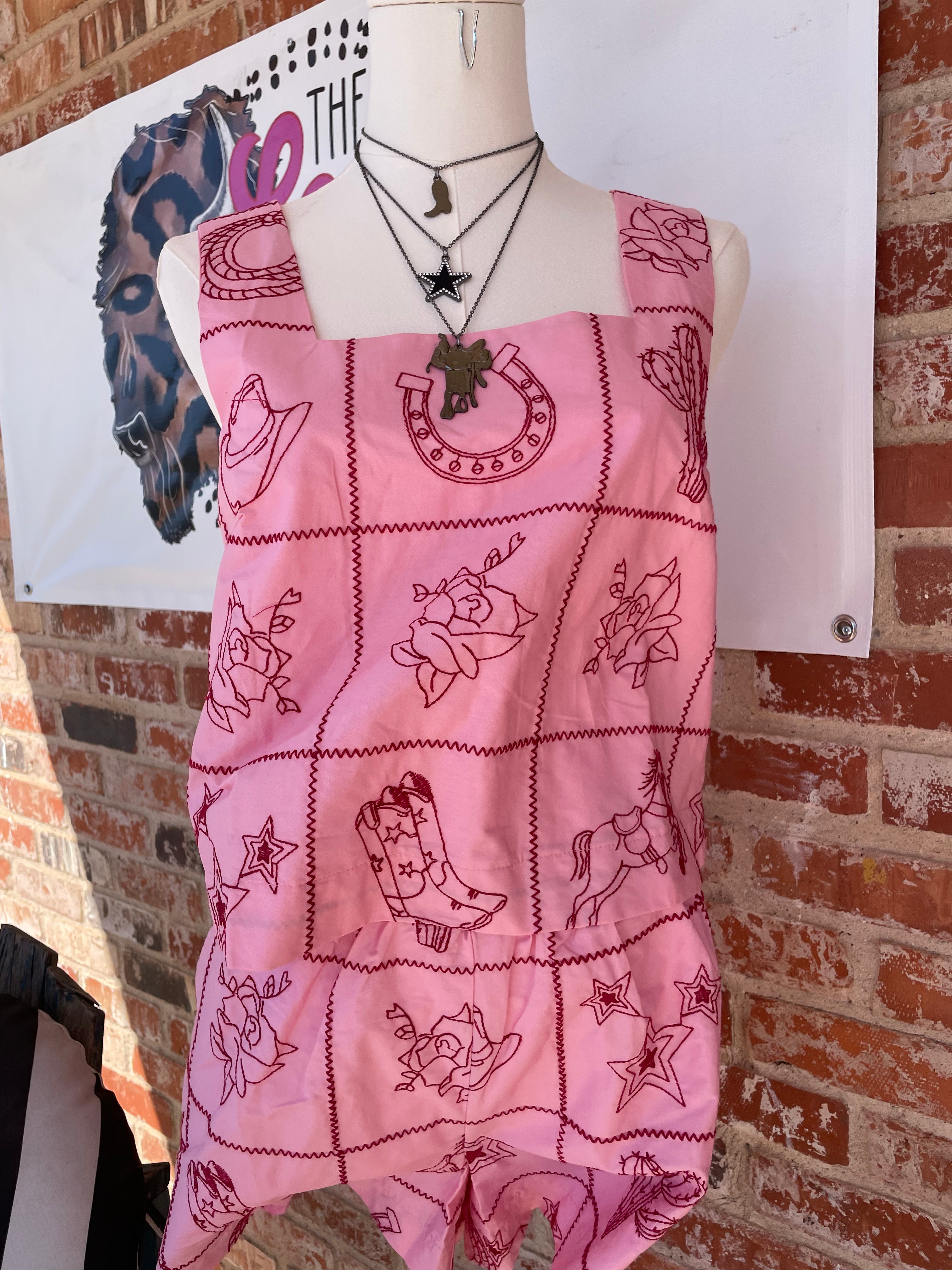 Pink with Red Embroidery Top