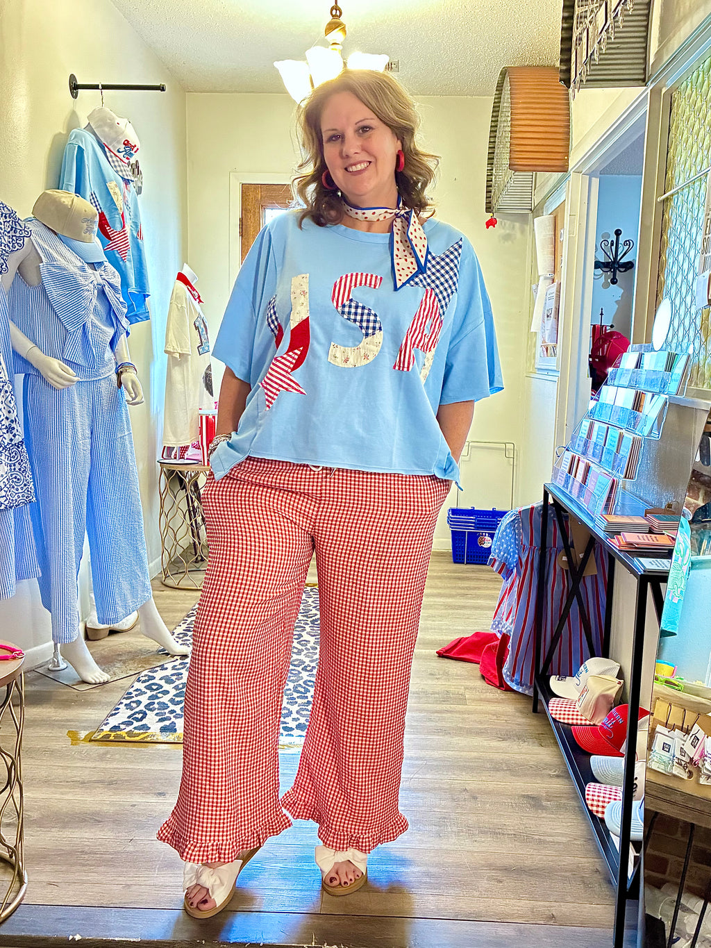 Red Gingham Ruffled Pants