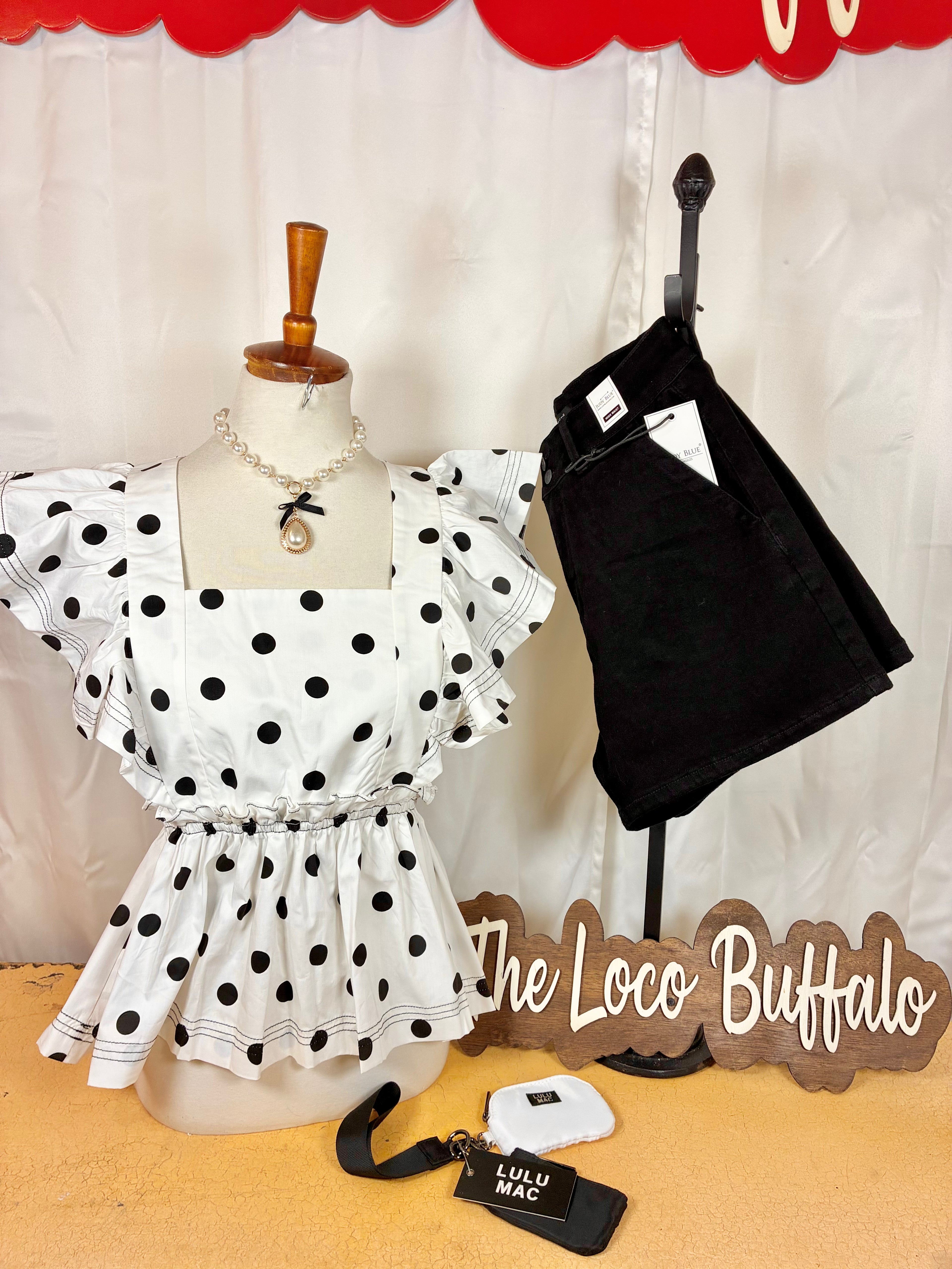 Polka Dotted Ruffled Sleeve Top
