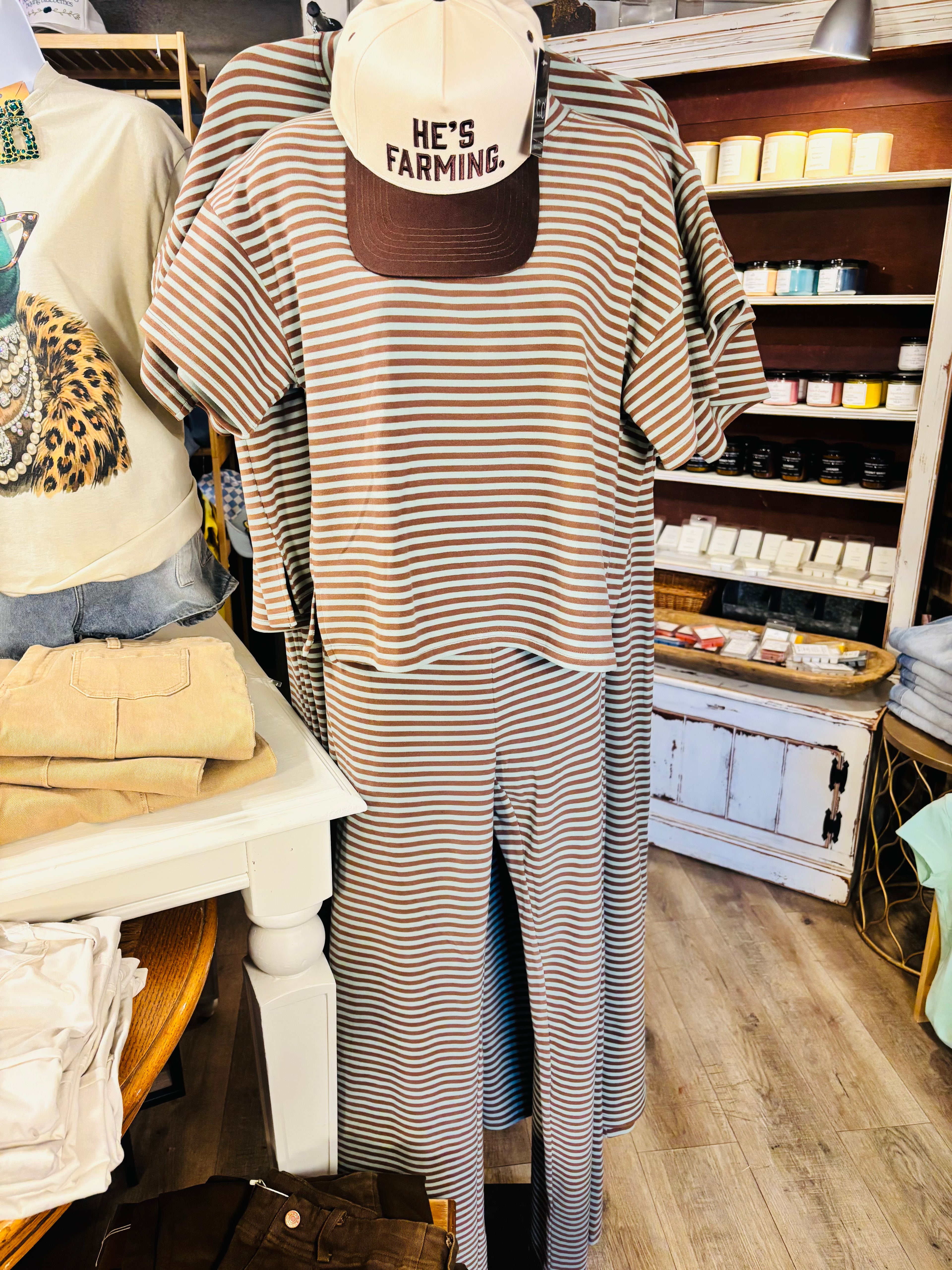 Brown and Green Striped Set