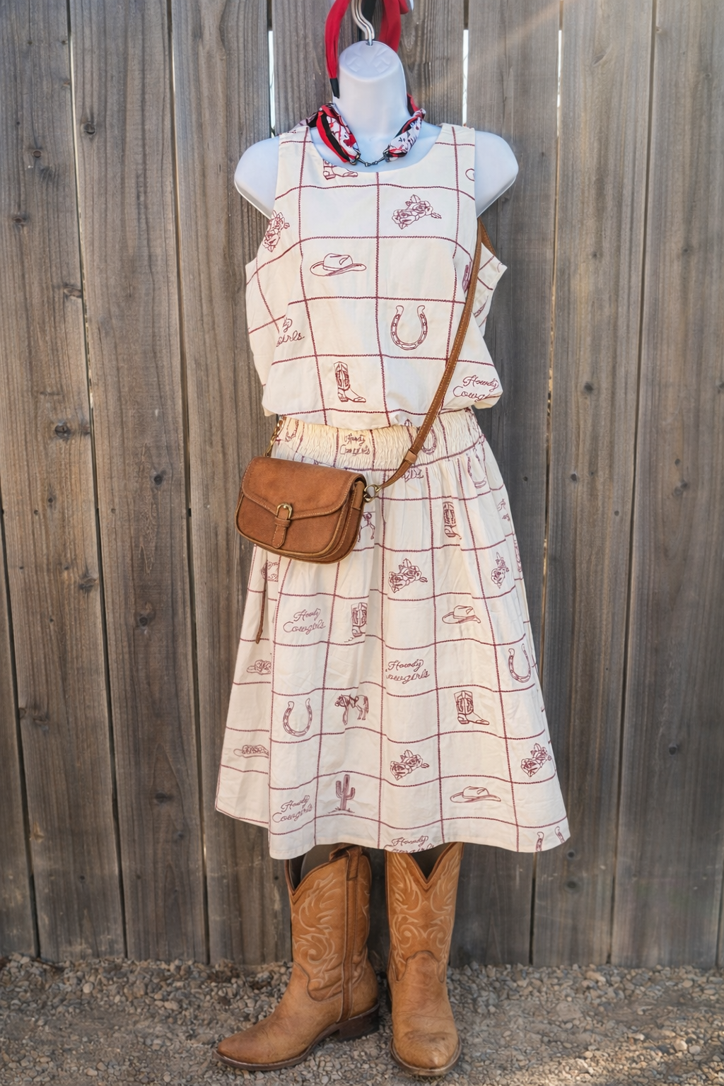 Cream with Red Embroidery Skirt